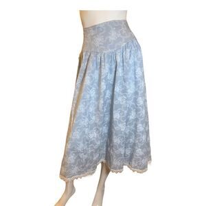 Vintage Prairie Exaggerated Ruffle Floral Lace Skirt Small Blue